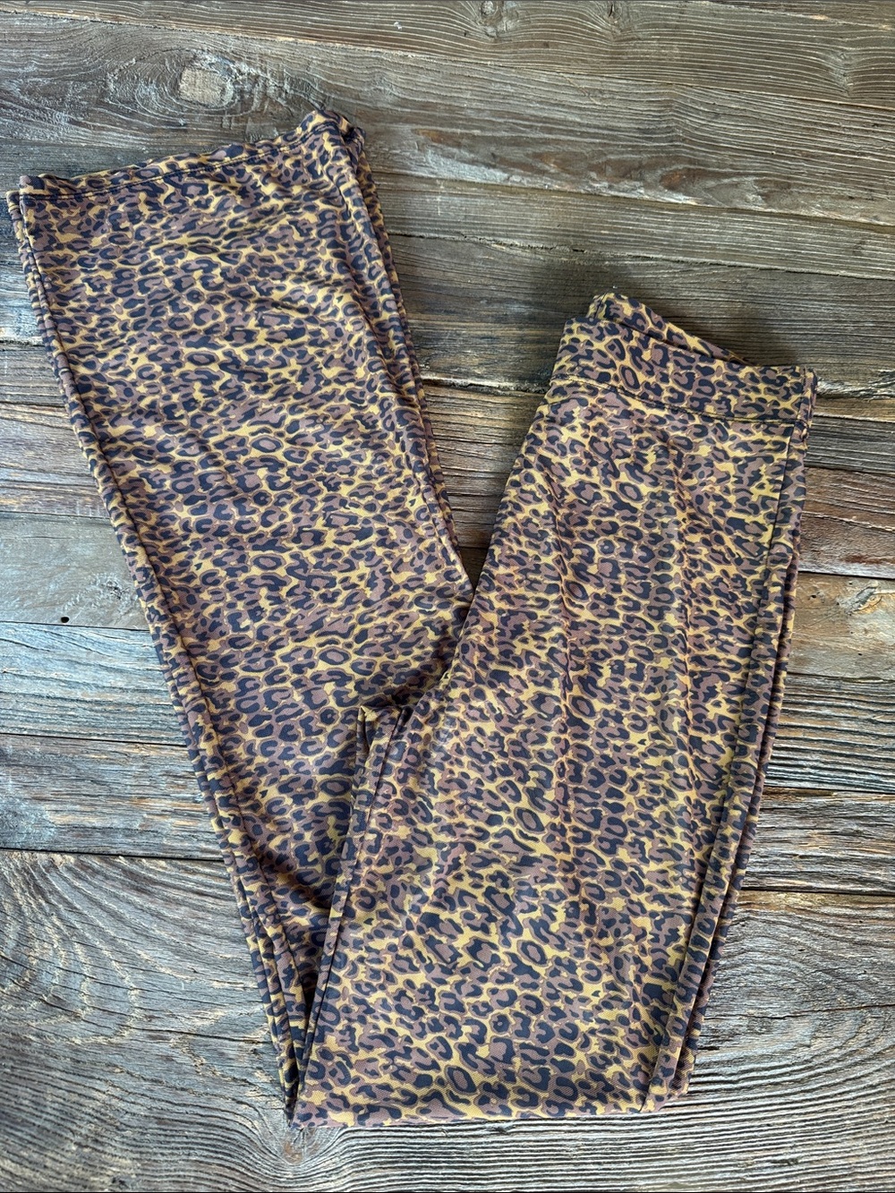 Kendall & Kylie pull on mesh,‎ semi sheer leopard print flare pants M